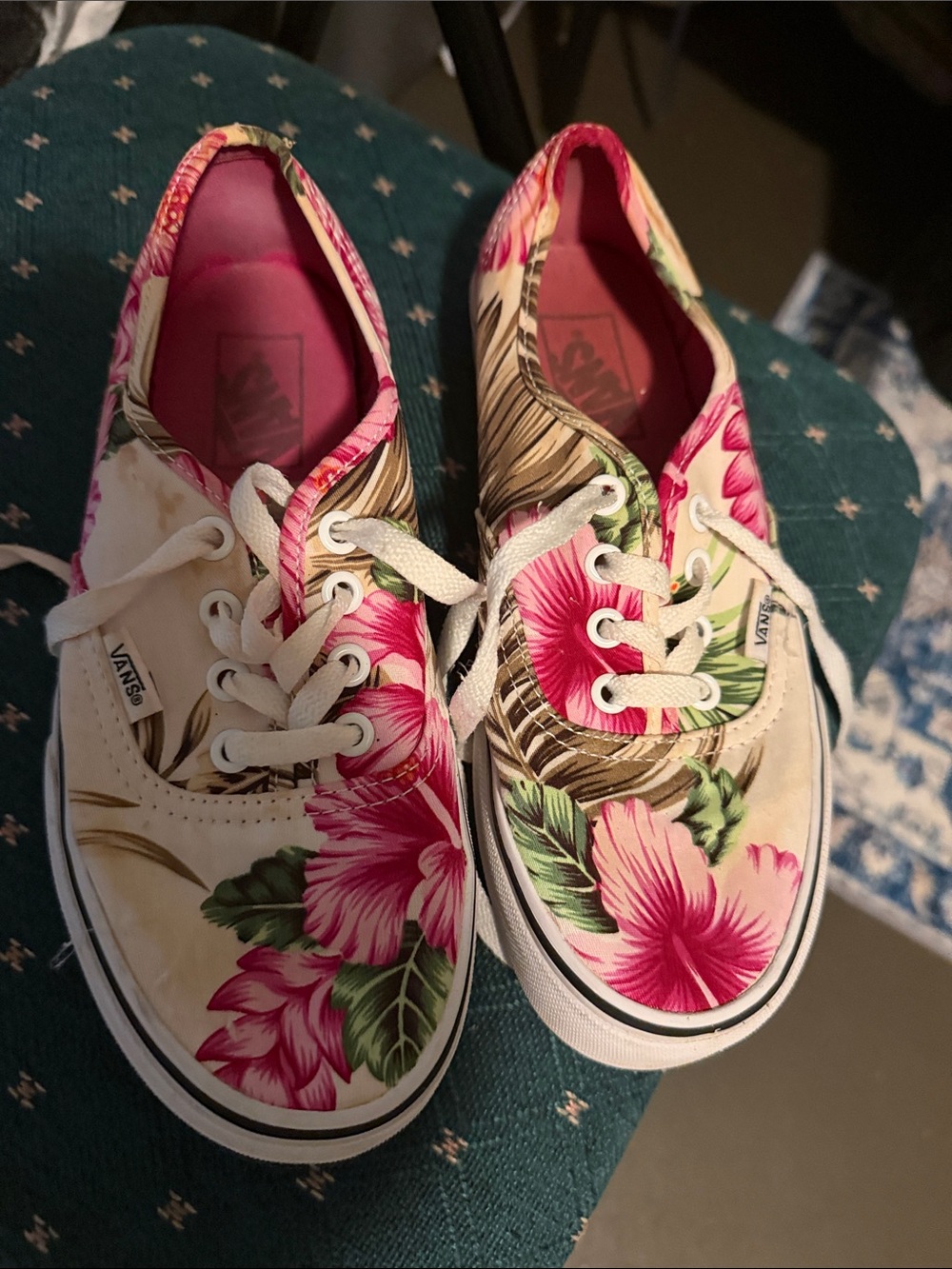 Vans Floral Pink Green Canvas Sneakers